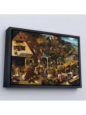 Uslucan Alışveriş Ahşap Çerçeveli Yaşlı Pieter Brueghel - Hollanda Atasözleri Mavi Pelerin TABLO-7267