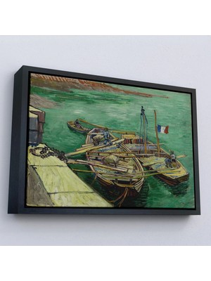 Uslucan Alışveriş Ahşap Çerçeveli Vincent Van Gogh - Kum Mavnalarını Boşaltan Adamlarla Rıhtım TABLO-7185