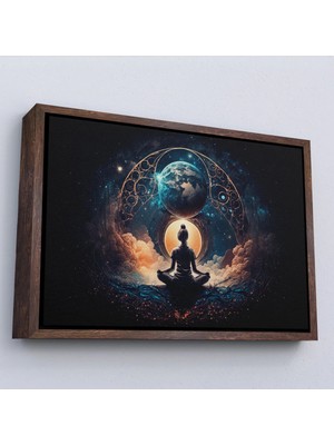 Uslucan Alışveriş Ahşap Çerçeveli Meditasyon Yapan Kadın Lotus'ta Evrenle Bağlantı TABLOSU-7251