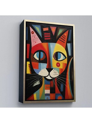 Uslucan Alışveriş Ahşap Çerçeveli Pablo Picasso Tarzı - Soyut Renkli Kedi TABLO-7374
