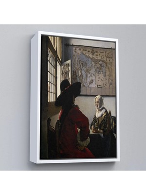 Uslucan Alışveriş Ahşap Çerçeveli Johannes Vermeer - Memur ve Gülen Kız Tablo - Officer And Laughing GIRL-7366
