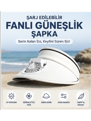 Deyhome Şarj Edilebilir Fanlı Güneşlik Şapka 3 Kademeli Soğutucu Fanlı Uv Korumalı Geniş Siperlik Ayarlanabilir