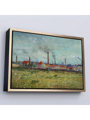 Uslucan Alışveriş Ahşap Çerçeveli Vincent Van Gogh Clichy'deki Fabrikalar Tablo - Factories At CLICHY-7170