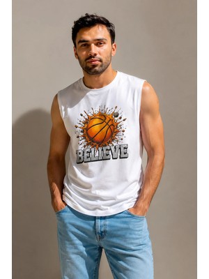 Enb1r Moda Erkek Baskılı Sıfır Kol Tişört Regular Fit Bisiklet Yaka Yazlık Günlük Spor Atlet