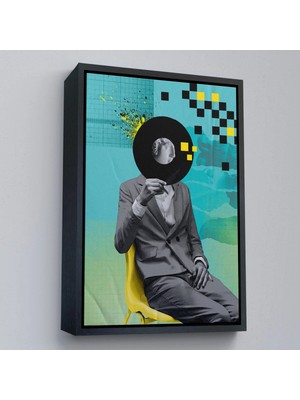 Uslucan Alışveriş Ahşap Çerçeveli Plak Kafalı Adam Pop Art TABLOSU-7877