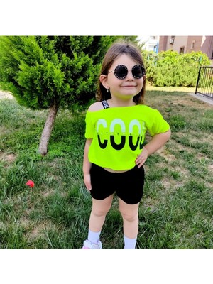 Elada Moda Cool Yazili Tek Taraf Ip Askili Crop-Sort Kiz Takim