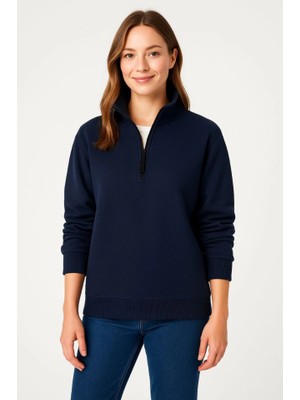 Aselia Global Üç Iplik Dık Yaka Yarım Fermuarlı Sweatshirt - Lacivert