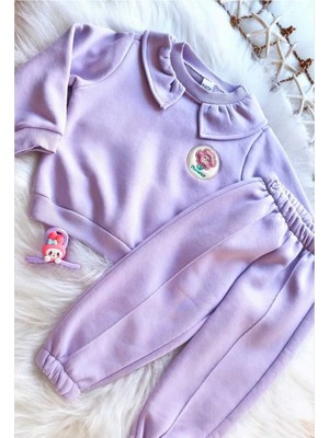 Elada Moda Lila Bebe Yaka Çicek Detay Eşofman Takım