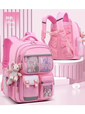 Elada Moda Pembe Büyük Kapasiteli Oyuncak ve Sevimli Kart Hediyeli Sırt Korunaklı Okul Çantası