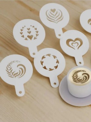 Lucien Vela 6'lı Kahve Süsleme Stencil Seti - Latte Art Barista Kahve Kalıpları - Sunum Dekoru