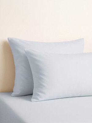 PureText | Purecomfort | %100 Doğal Pamuk 2'li Yastık Kılıfı Seti | Buz Mavisi