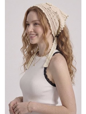 Neden Tekstil Kadın File Örgü Dantel Görünümlü Çok Amaçlı Bandana Yazlık Plaj Uyumlu Delikli Triko Saç Bandanası Ve Bel Aksesuarı