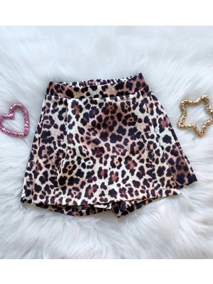 Elada Moda Leopar Desen Kız Cocuk Şort Etek