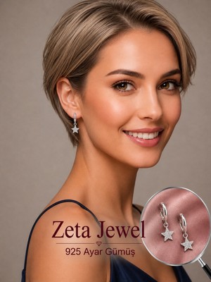 Zeta Jewel 925 Ayar Gümüş Yıldız Sallantılı Halka Küpe | Taşlı Şık Kadın Küpesi | Günlük Kullanım | Işıklı Hediye Kutulu