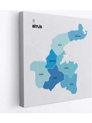Uslucan Alışveriş Bitlis Ili ve Ilçeler Haritası Dekoratif Kanvas Tablo 1299