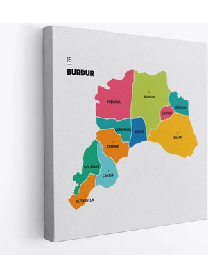 Uslucan Alışveriş Burdur Ili ve Ilçeler Haritası Dekoratif Kanvas Tablo 1303