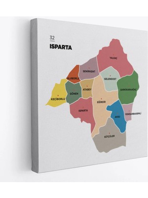 Uslucan Alışveriş Isparta Ili ve Ilçeler Haritası Dekoratif Kanvas Tablo 1362