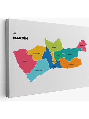 Uslucan Alışveriş Mardin Ili ve Ilçeler Haritası Dekoratif Kanvas Tablo 1415
