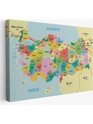 Uslucan Alışveriş Türkiye Haritası Kanvas Tablo Sınır Komşulu Eğitici Dekoratif Tablo 3096