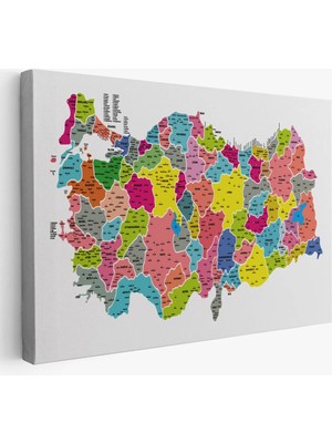 Uslucan Alışveriş Türkiye Haritası Kanvas Tablo Il ve Ilçeli Ayrıntılı Eğitici Dekoratif Tablo 3024