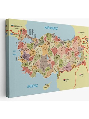 Uslucan Alışveriş Türkiye Haritası Kanvas Tablo Il ve Ilçeli Ayrıntılı Eğitici Komşulu Tablo 3017