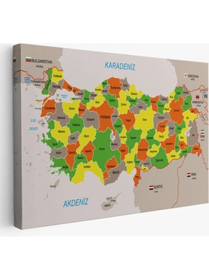 Uslucan Alışveriş Türkiye Haritası Kanvas Tablo Sınır Komşulu Eğitici Dekoratif Tablo 3083