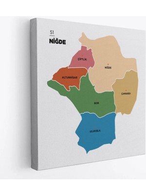 Uslucan Alışveriş Niğde Ili ve Ilçeler Haritası Dekoratif Kanvas Tablo 1431