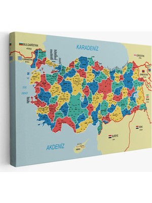 Uslucan Alışveriş Türkiye Haritası Kanvas Tablo Il ve Ilçeli Ayrıntılı Eğitici Komşulu Tablo 3019