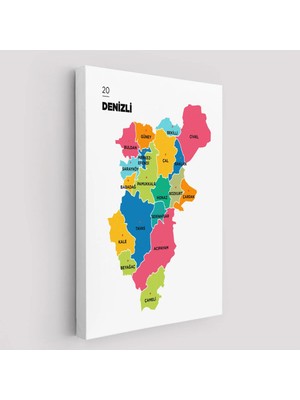 Uslucan Alışveriş Denizli Ili ve Ilçeler Haritası Dekoratif Kanvas Tablo 1318