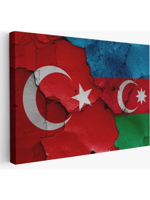 Uslucan Alışveriş Türkiye Azerbaycan Bayrak Desenli Dekoratif Kanvas TABLO-6516