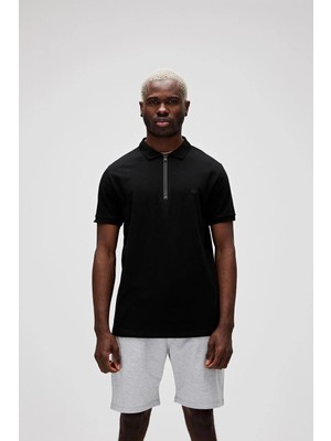 Bad Bear Cord Siyah Polo Yaka Fermuarlı Erkek T-Shirt