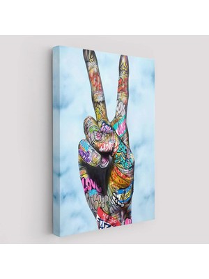 Uslucan Alışveriş Kanvas Tablo Graffiti Zafer Işareti Bansky Duvar Sanatı, Graffiti Sokak SANATI-5308