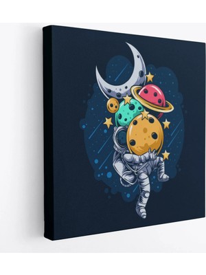 Uslucan Alışveriş Gezegenleri Kucağında Taşıyan Astronot Kanvas TABLO-5096