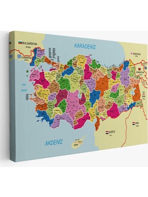 Uslucan Alışveriş Türkiye Haritası Kanvas Tablo Il ve Ilçeli Ayrıntılı Eğitici Komşulu Tablo 3008