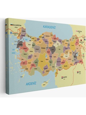 Uslucan Alışveriş Türkiye Haritası Kanvas Tablo Sınır Komşulu Eğitici Dekoratif Tablo 3098