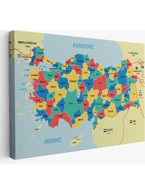 Uslucan Alışveriş Türkiye Haritası Kanvas Tablo Sınır Komşulu Eğitici Dekoratif Tablo 3103