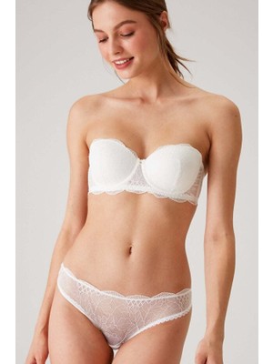 Pierre Cardin Kadın Ekru 4798 Pisa Push Up Dolgulu Dantelli Straplez Fantezi Iç Çamaşır Takımı