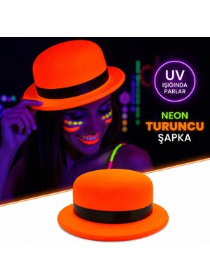 Renklime Neon Turuncu Uv Parti Şapkası Plastik