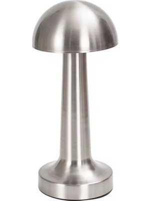 Uravas Store Krom Mantar Masa Lambası Dokunmatik 3 Renk LED Şarjlı Taşınabilir Gece Lambası