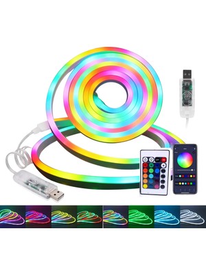 Uravas Store 3 Metre Rgb Neon LED Şerit Işık Su Geçirmez Kumandalı ve Uygulama Kontrollü Dekoratif Aydınlatma