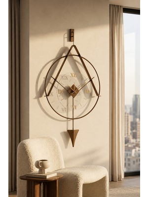 Bablo Meridyen Bronz Klasik Sarkaçlı Sessiz Mekanizma Camlı Metal Duvar Saati G50 x Y90 cm