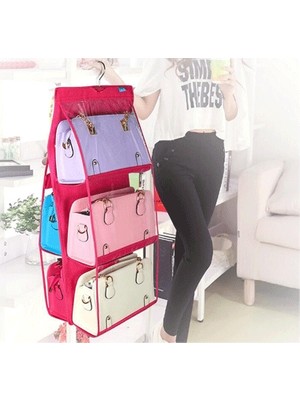Uravas Store 6 Gözlü Pratik Dolap Içi Çanta Askılığı/organizer (Pembe)