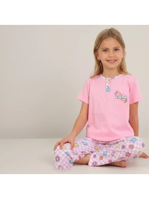 Erca Home Tekstil Ürünleri %100 Pamuklu Pijama Takımı 2y,3y,4y,5y Kız Pembe