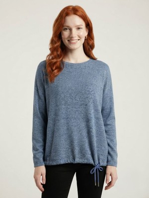 Neden Tekstil Kadın Mavi Triko Standart Kesim Sweatshirt