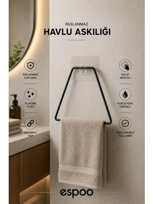 Espoo Design Yapışkanlı Üçgen Havluluk Siyah