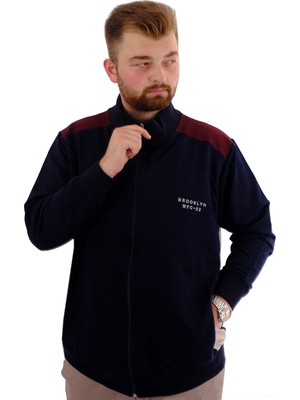 ModeXL Mode Xl Büyük Beden Erkek Eşofman Üstü Dik Yaka Fermuarlı Brooklyn U24522 Lacivert
