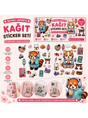 Tişört Kodu Sevimli Japonya Kağıt Sticker Seti – Kiss Cut (41 Parça)