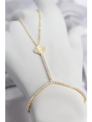 Uravas Store Gold Renk Pirinç Lazerli Yonca Model Zirkon Taşlı Şahmeran