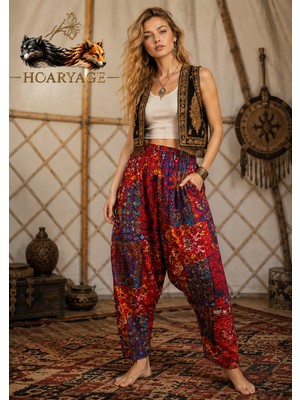 Hoaryage Otantik Köy Şalvarı %100 Pamuk Viskon Çiçek Desenli Rahat Kesim Ağlı Kadın Şalvarı 38BEDEN 100 kg