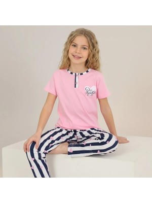 Erca Home Tekstil Ürünleri %100 Pamuklu Çizgili Alt Rakat Kaıp Pijama Takımı 2y,3y,4y,5y Kız/ Pembe